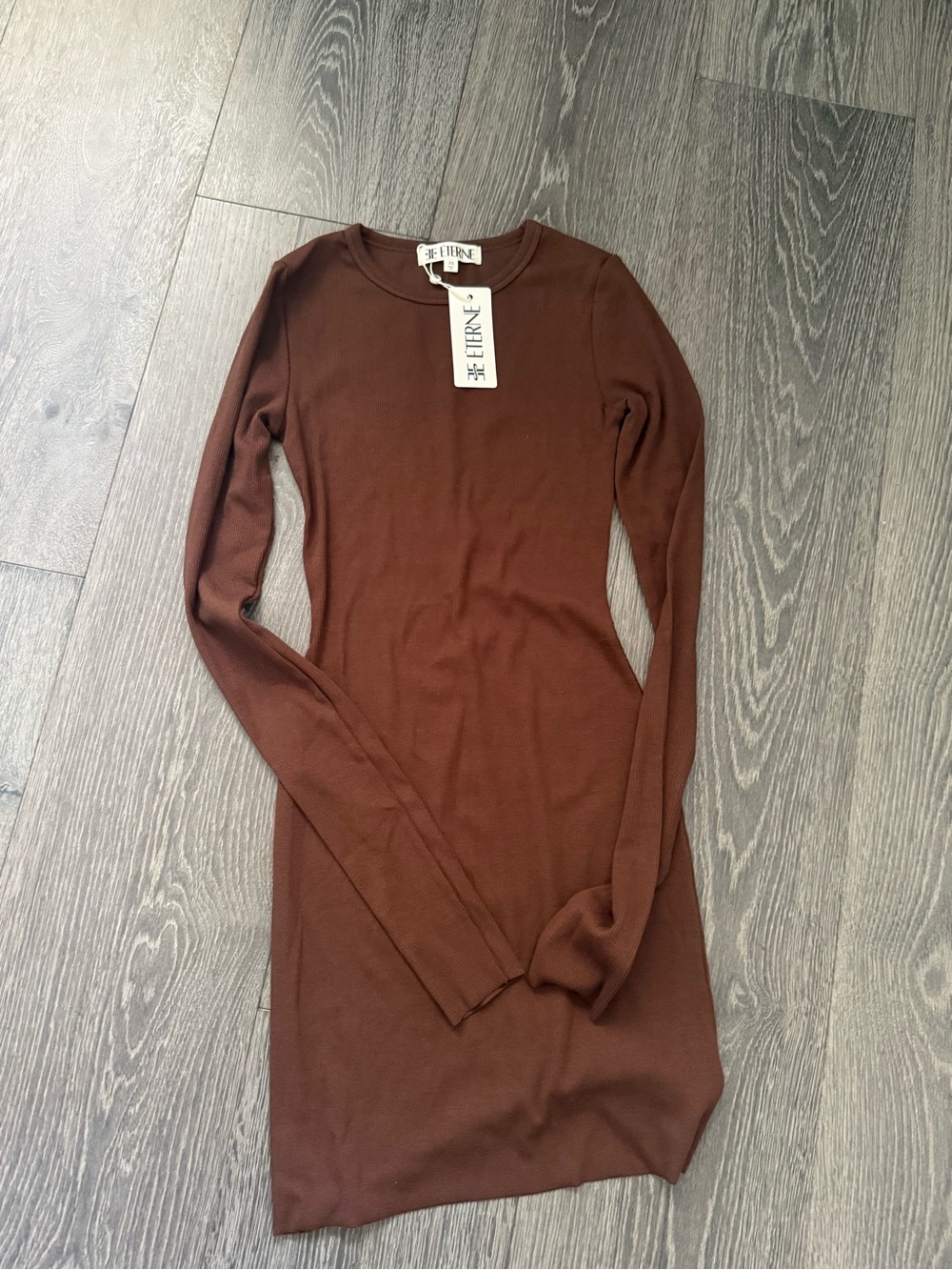 Eterne Fitted Ribbed Long Sleeve Top in Chocolate Brown